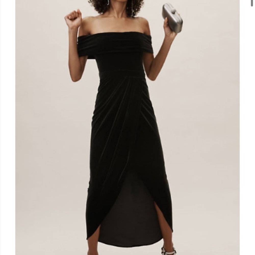BHLDN Black Off-Shoulder Velvet Wrap Dress